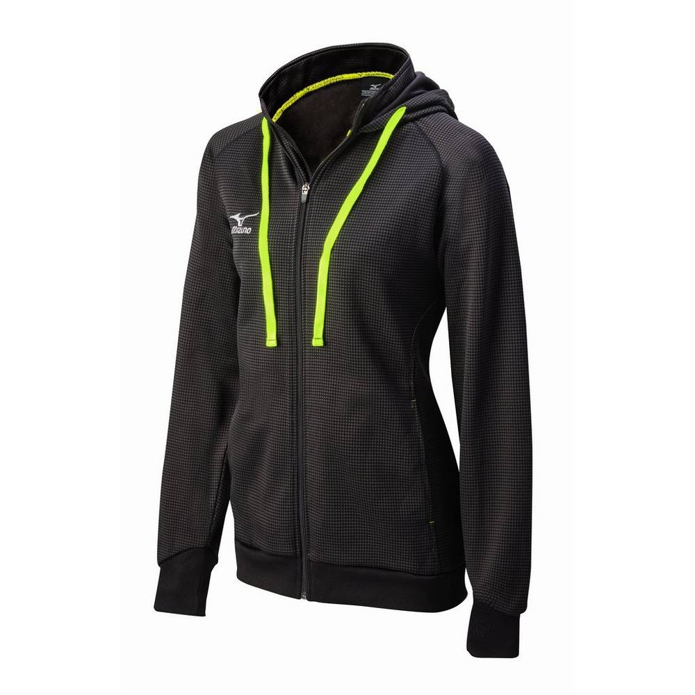 Womens Mizuno Pro Full Zip Hoody Hoodie Black/Lemon Philippines (WTVNZM741)